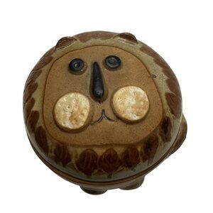 Hand painted Takashi pottery Lion trinket box whimsical big cat unique gift